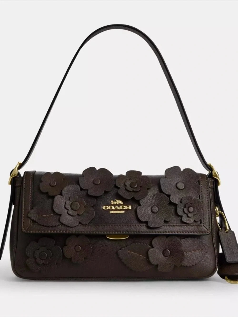 Coach CDY43 Etta Small Flap Shoulder Bag With Floral Applique Maple NWT